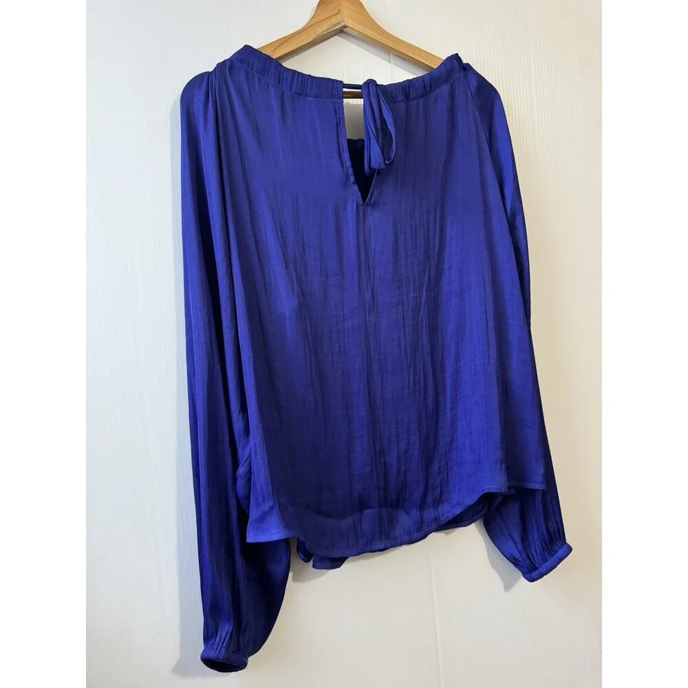 NEW Gap Long Sleeve Silky Bow Back Top Bright Cobalt Sz M Womens
